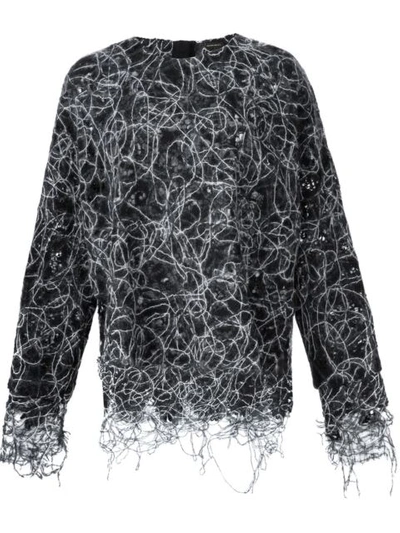 Adam Lippes Long-sleeve Raw-edge Lace Sweatshirt, Black