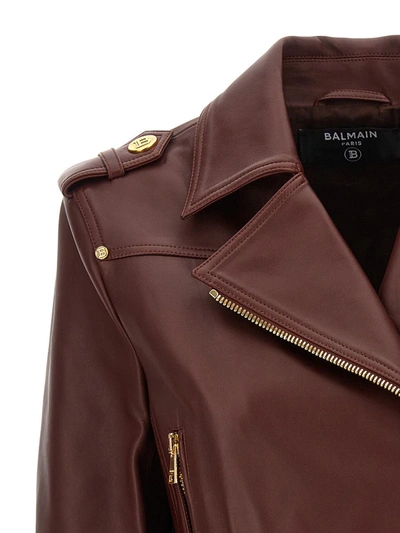 Shop Balmain Leather Nail Jacket In Bordeaux