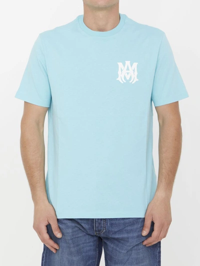 Shop Amiri Cotton T-shirt With Logo In Light Blue
