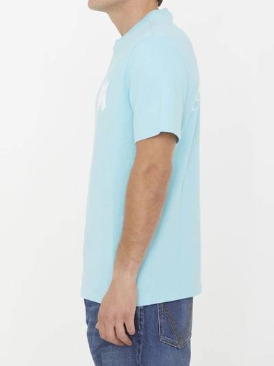 Shop Amiri Cotton T-shirt With Logo In Light Blue