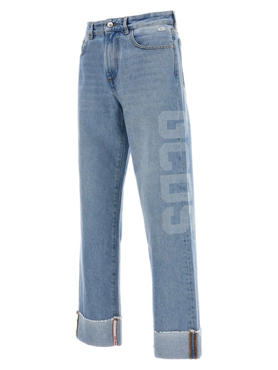 Shop Gcds Logo Jeans In Light Blue
