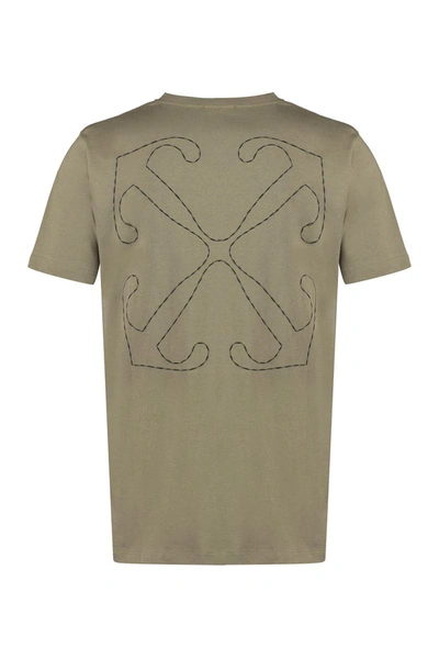 Shop Off-white Cotton Crew-neck T-shirt In Green