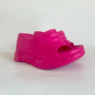 Pre-owned Givenchy Marshmallow Rubber Wedge Sandals In Hot Pink, 37