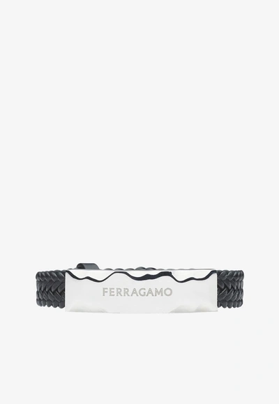 Shop Ferragamo Braided Logo Bracelet In Black