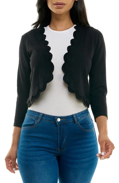 Shop Nina Leonard Scalloped Bolero Shrug Sweater In Black