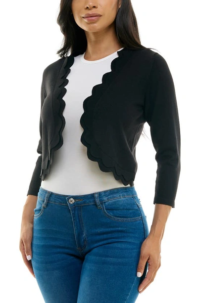 Shop Nina Leonard Scalloped Bolero Shrug Sweater In Black