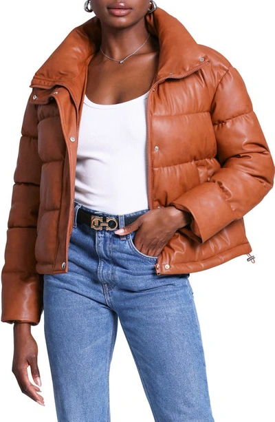 Shop Avec Les Filles Faux Leather Puffer Jacket In Caramel