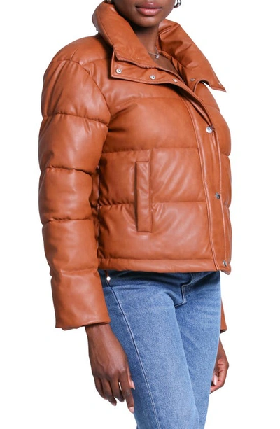 Shop Avec Les Filles Faux Leather Puffer Jacket In Caramel