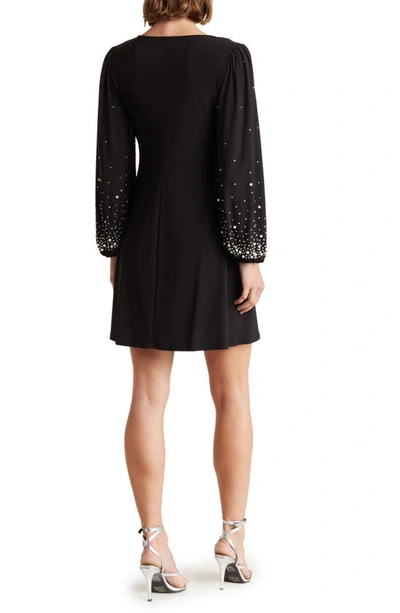 Shop Tash And Sophie Faux Pearl Long Sleeve Cocktail Minidress In Black