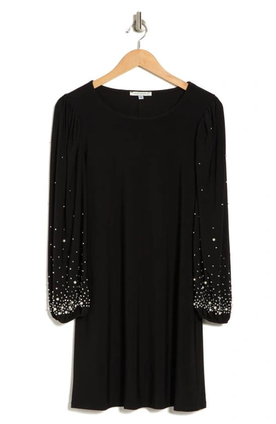 Shop Tash And Sophie Faux Pearl Long Sleeve Cocktail Minidress In Black