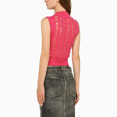 Shop Andersson Bell Fuchsia Perforated Knit Waistcoat In Pink