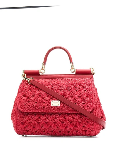 Shop Dolce & Gabbana Sicily Woven Tote Bag In Red