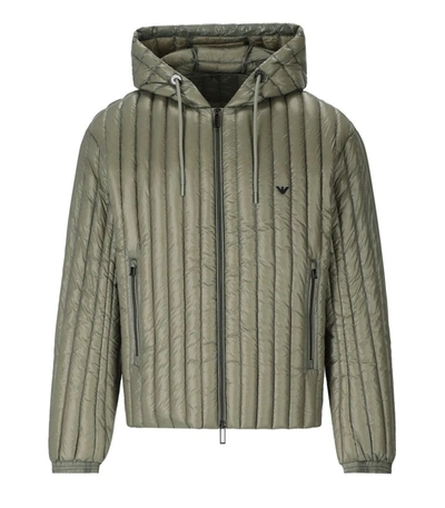 Shop Emporio Armani Sage Green Hooded Down Jacket