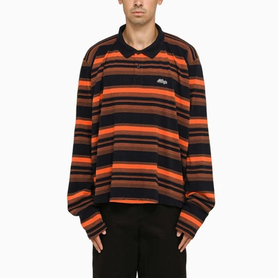 Shop Martine Rose Orange/navy Striped Long-sleeved Polo Shirt