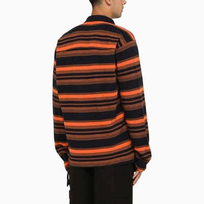 Shop Martine Rose Orange/navy Striped Long-sleeved Polo Shirt