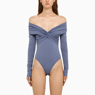 Shop The Andamane Kendall Long-sleeved Bodysuit Denim In Light Blue