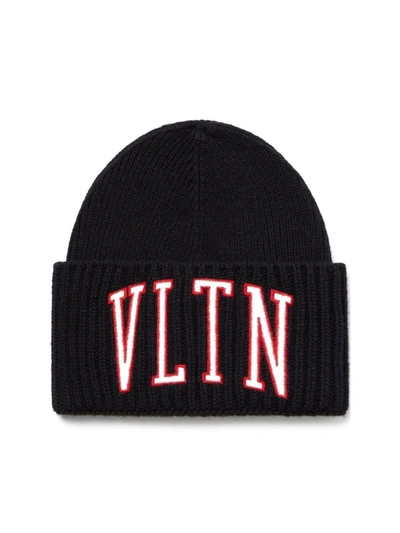 Shop Valentino Vltn Logo Wool Beanie In Black