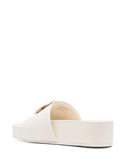 Shop Tory Burch Woven Platform Slides With Logo Plaque In White Leather Woman
