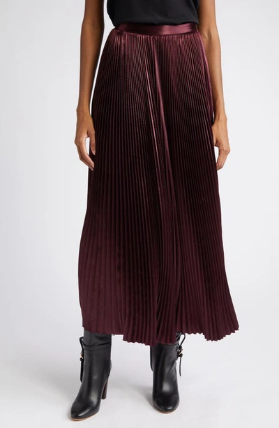 Shop Ulla Johnson Rami Pleated Satin Skirt In Mahogany