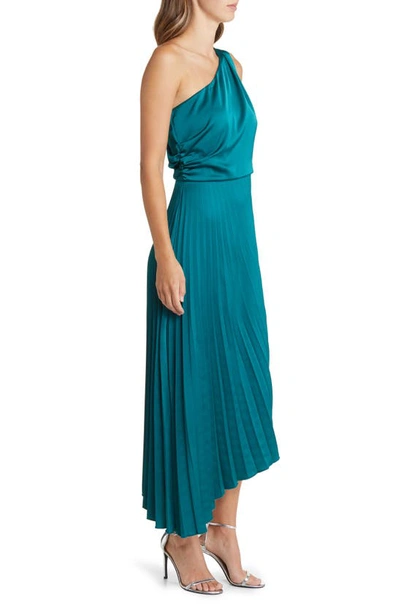 Shop Sam Edelman One-shoulder Asymmetric Pleated Cocktail Dress In Emerald