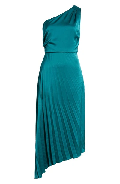 Shop Sam Edelman One-shoulder Asymmetric Pleated Cocktail Dress In Emerald
