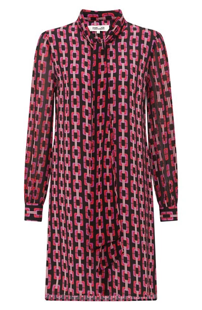Shop Diane Von Furstenberg Prue Geo Print Long Sleeve Dress In Chain Geo Multi Lg Red