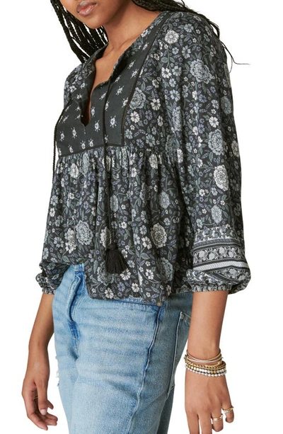 Shop Lucky Brand Floral Print Long Sleeve Peasant Blouse In Pavement Multi