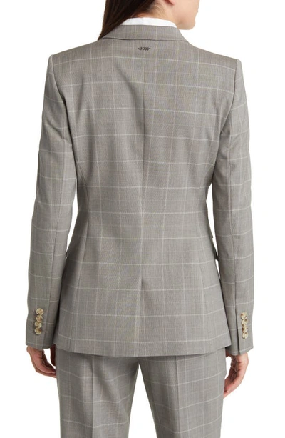 Shop Hugo Boss Boss Juicylara Windowpane Virgin Wool Single Breasted Blazer In Grey Miscellaneous