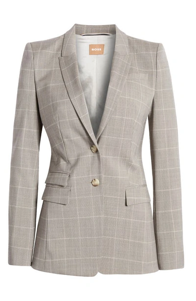 Shop Hugo Boss Juicylara Windowpane Virgin Wool Single Breasted Blazer In Grey Miscellaneous