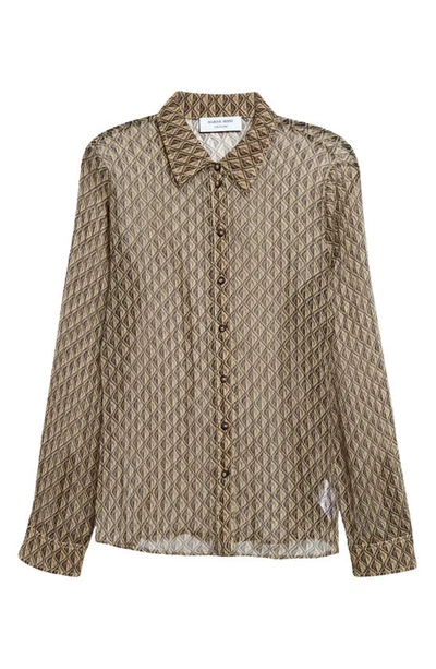 Shop Marine Serre Moon Diamant Sheer Silk Crepon Button-up Shirt In Brown