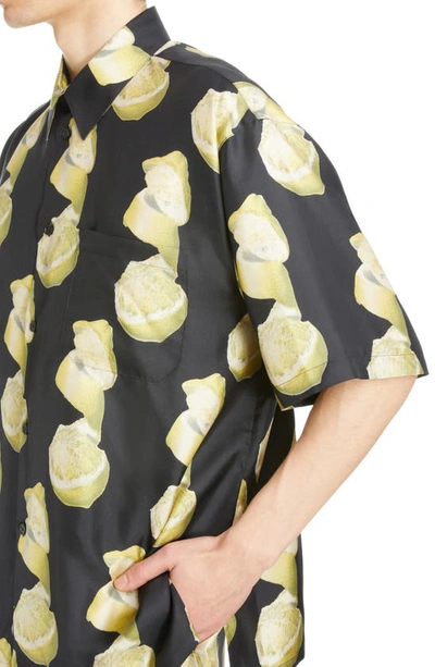 Shop Givenchy Lemon Print Silk Button-up Shirt In Black/ Yellow