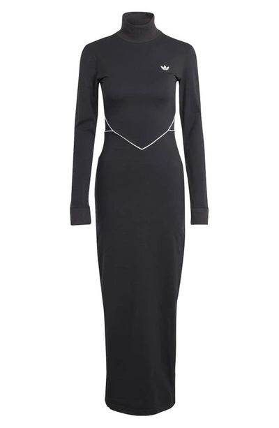 Shop Adidas Originals Turtleneck Long Sleeve Body-con Maxi Dress In Black