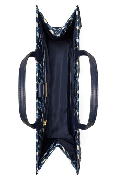 Tory Burch Ella Print Tote In Navy Warped Gingham