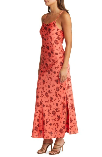 Open Edit Satin Slipdress In Orange Rumba Botanical Shadow