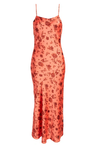 Open Edit Satin Slipdress In Orange Rumba Botanical Shadow