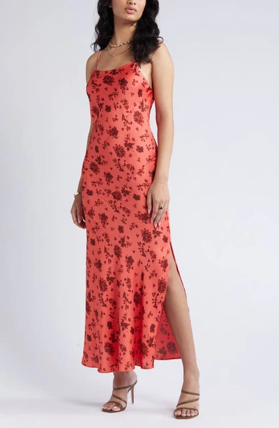 Open Edit Satin Slipdress In Orange Rumba Botanical Shadow
