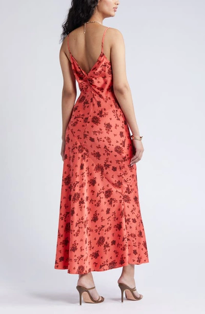 Open Edit Satin Slipdress In Orange Rumba Botanical Shadow