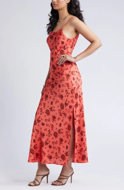 Open Edit Satin Slipdress In Orange Rumba Botanical Shadow