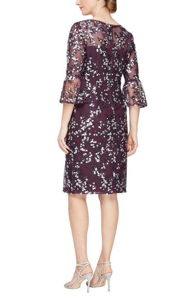 Shop Alex Evenings Floral Embroidered Illusion Neck Cocktail Dress In Eggplant