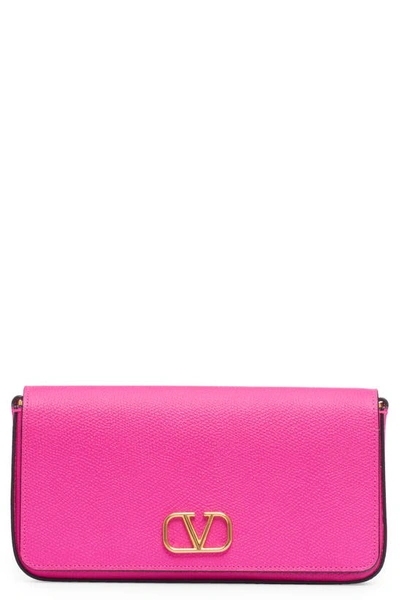 Shop Valentino Vlogo Signature Leather Crossbody Pouch Bag In Uwt Pink Pp