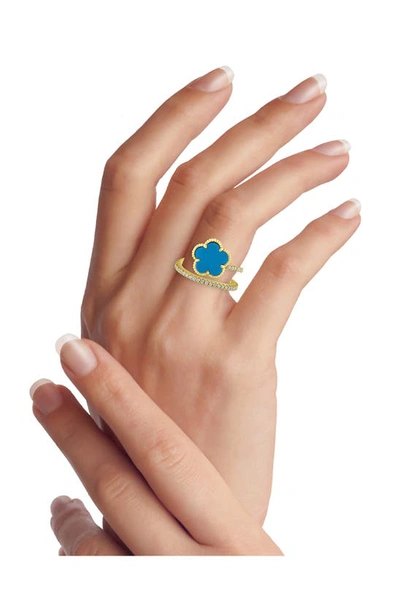 Cz By Kenneth Jay Lane Women's Look Of Real 14k Goldplated, Synthetic Turquoise & Cubic Zirconia Clover Wrap Ring In Turquoise/ Gold
