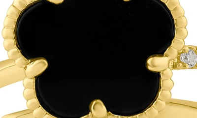 Shop Cz By Kenneth Jay Lane Pavé Clover Wrap Ring In Black/ Gold