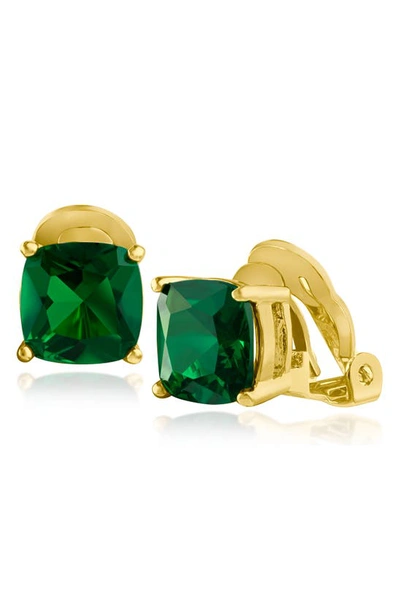 Shop Cz By Kenneth Jay Lane Cushion Cut Cubic Zirconia Clip-on Earrings In Emerald/ Gold