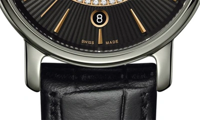 Shop Rado Diamaster Diamond Croc Embossed Leather Strap Watch, 43mm In Black