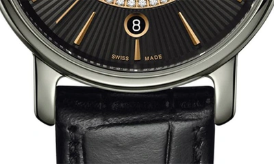 Rado Diamaster Diamond Croc Embossed Leather Strap Watch, 43mm In Black