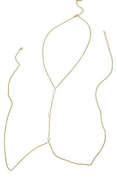 Shop Adornia Fine Water Resistant 14k Gold Plated Freshwater Pearl Body Chain In Yellow