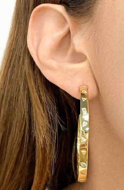 Shop Adornia Mixed Cubic Zirconia Flat Hoop Earrings In Yellow