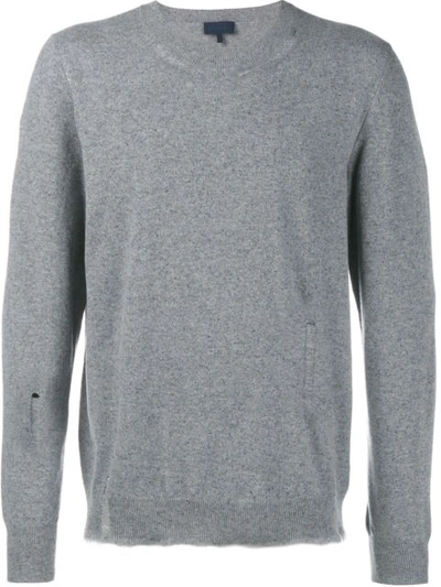 Lanvin Distressed Wool Cashmere-blend Knit Jumper In Grey
