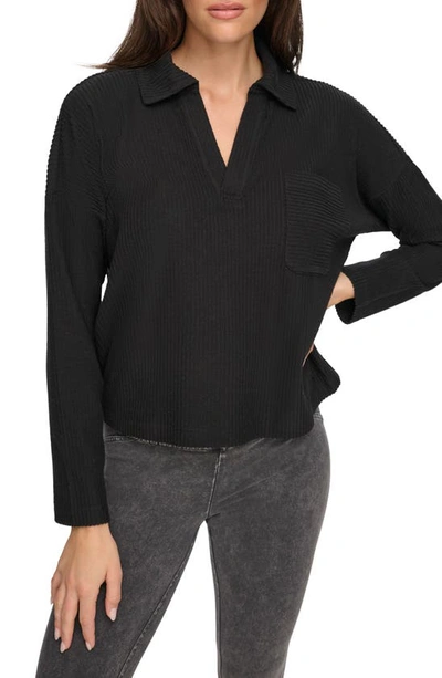 Shop Andrew Marc Sport Long Sleeve Ribbed Top In Black