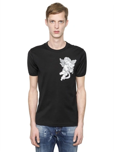 Dolce & Gabbana Angel Patch Cotton Jersey T-shirt In Black